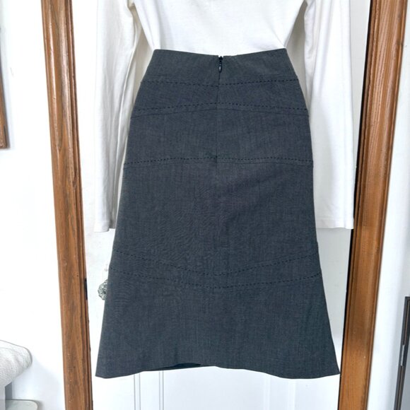 Tribal Grey Pencil Skirt | Asymmetrical Stitching | Business Casual Bottom - Picture 2 of 13